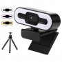 2K HD уеб камера със статив, микрофон и три режима на светлината, снимка 1 - Клавиатури и мишки - 39339506