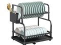 Сушилник за чинии на 2 нива с улей за мивка черен, снимка 3