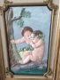 91х64см-8кг/стара голяма маслена картина-пано от гипс/голи деца/Рококо/дървена рамка, снимка 2