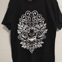 Мъжка черна тениска с принт на Баронг/Barong от Индонезия, снимка 1 - Тениски - 36154130
