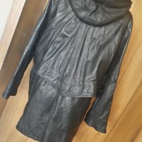 Черно яке-манто от естествена кожа с качулка 3ХЛ, снимка 6 - Палта, манта - 34605181