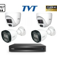 TVT FULL-HD Комплект за Видеонаблюдение с 2 Булет и 2 куполни камери, снимка 1 - HD камери - 40993745