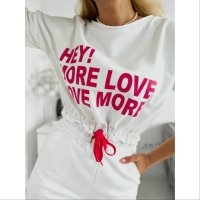 Комплект с къси панталонки LOVE MORE в бяло  , снимка 3 - Комплекти - 41022540