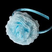 Диадема от плат,  светло синя с цвете, снимка 1 - Аксесоари за коса - 40647741