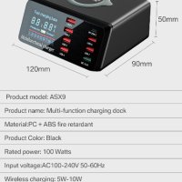 USB станция за зареждане на телефон 9 порта,Бързо зарядно устройство 100W , снимка 5 - Оригинални зарядни - 40834953