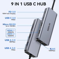 Докинг станция MOKIN за два монитора, USB C, Ethernet, 100W захранване, снимка 2 - Кабели и адаптери - 44178778