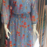 Синя рокля на коралови цветя - тюл с подплата 3ХЛ/4ХЛ размер , снимка 1 - Рокли - 41117146