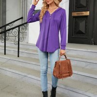 Дамски едноцветен свободен пуловер с качулка и V-образно деколте, 3цвята - 023 , снимка 14 - Блузи с дълъг ръкав и пуловери - 41906991