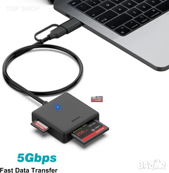 Четец на карти с памет, BENFEI 4in1 USB 3.0 и USB-C към SD Micro SD MS CF адаптер за четец на карти,, снимка 1