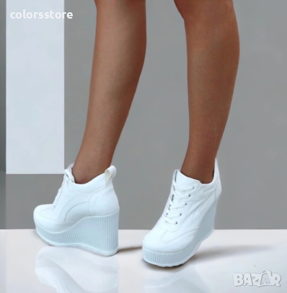 Боти на платформа - бяла кожа - NO4, снимка 1