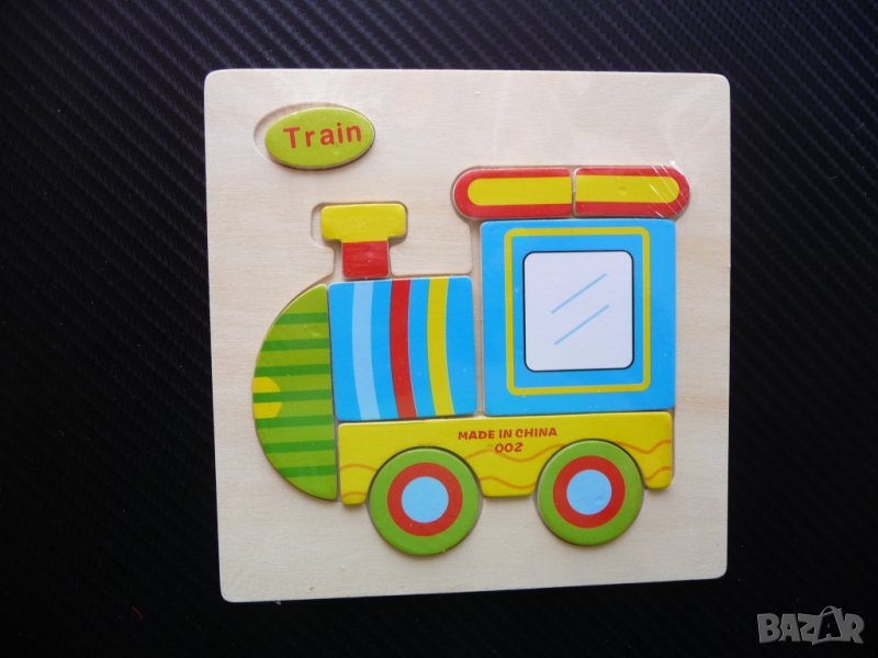 Дървен пъзел влак за най-малките играчка локомотив вагони   , снимка 1