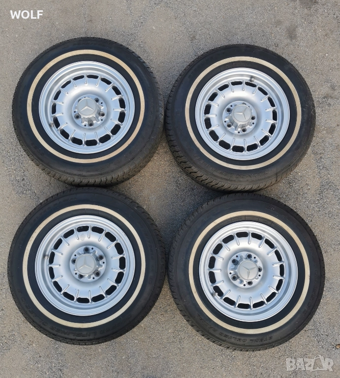 Mercedes W123 original алуминиеви джанти с гуми 205/70 R14 от германия, снимка 1