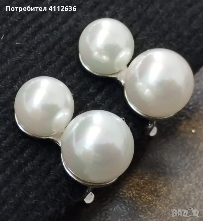 Сребърни обеци с перли и клипс на марката Majorica , снимка 1