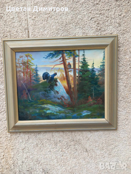 Стара авторска картина рисувана с маслени бои върху платно , снимка 1