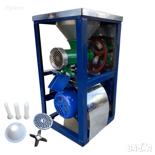 Чугунена месомелачка №32 с електромотор,  стойка, метална фуния  и плот , снимка 1