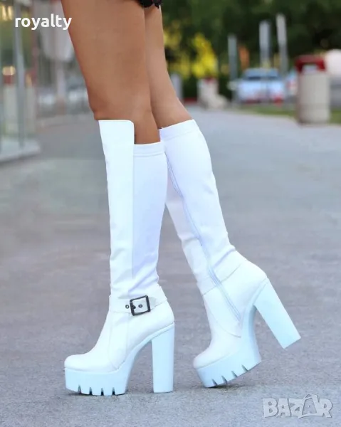 Ботуши на ток - бяла кожа с бяло ходило, снимка 1