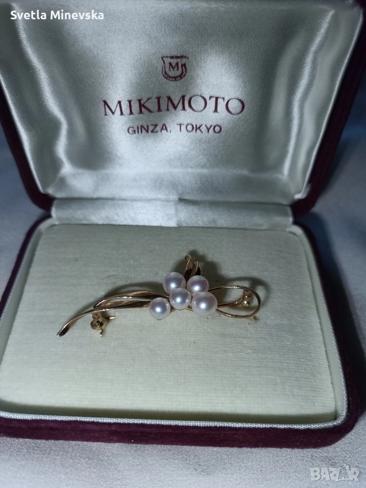 18к златна брошка Mikimoto с перли, снимка 1