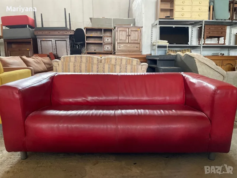 Червен кожен диван , снимка 1