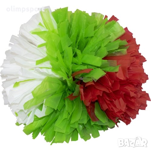Трицветен помпон с тегло 100 г. Много обемен и ефектен помпон с бели, зелени и червени ресни, снимка 1