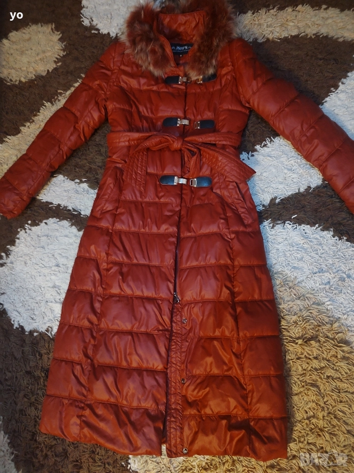 Дълго тъмночервено яке размер С/М, снимка 1