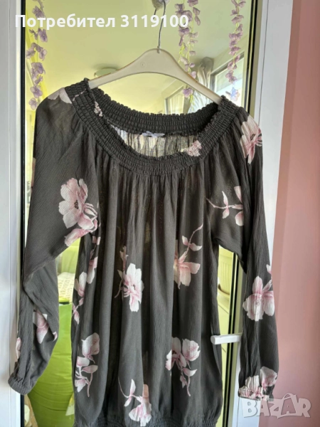 Сива блуза с елегантна кройка, на цветя, снимка 1