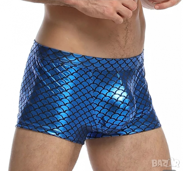 Нови луксозни  лъскави мъжки боксерки в тъмносиньо XXL, снимка 1