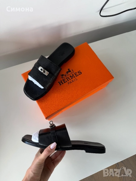 Hermes естествена кожа черни чехли, снимка 1