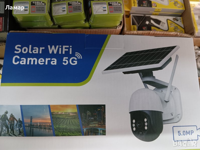Соларна безжична въртяща се водоустойчива камера WI FI 5MP проследяване на движение LED осветяване, снимка 1