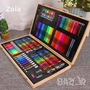 Комплект за рисуване и оцветяване в дървен куфар /180 части/, снимка 1