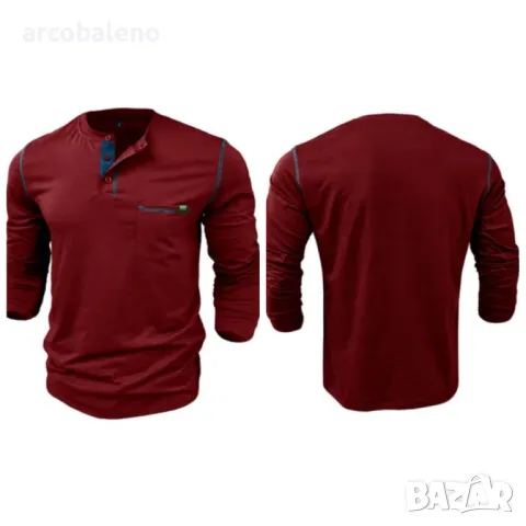 Мъжка тениска с дълъг ръкав Henley, 6цвята , снимка 6 - Тениски - 48319076