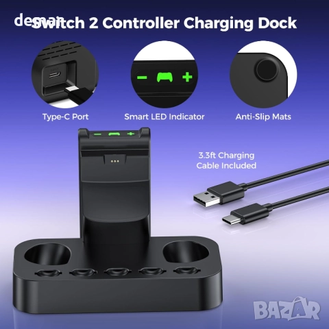 Зарядна станция NEWDERY за контролер Nintendo Switch 2 и Joycon, LED индикатори, слотове за 5 карти, снимка 8 - Аксесоари - 52534599