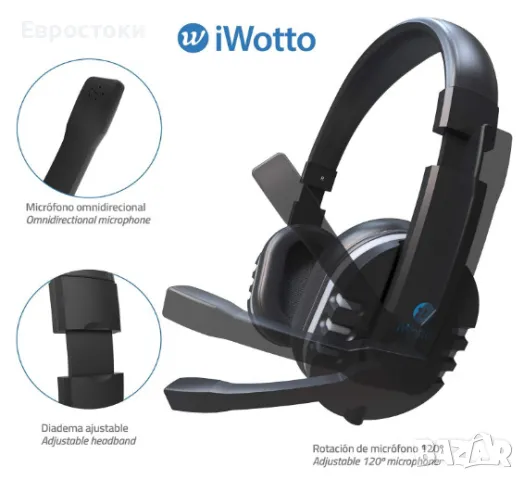 Геймърски слушалки iWotto, кабелни слушалки за игри с микрофон, RGB осветление, снимка 4 - Аксесоари - 49584331