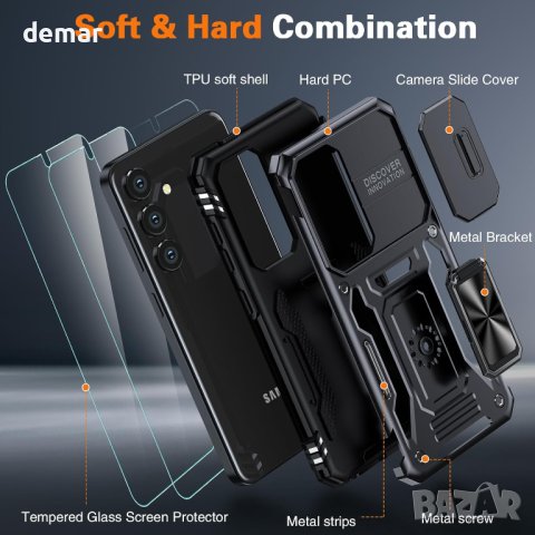 GOLDJU Калъф за Samsung Galaxy S24 с вграден плъзгащ се капак за камера и пръстен с въртяща се стойк, снимка 7 - Калъфи, кейсове - 44186100