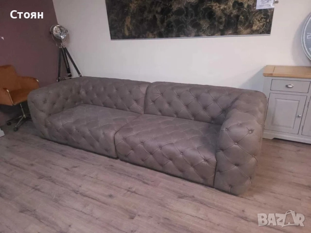 Дизайнерски кафяв кожен диван четворка Честърфийлд, снимка 7 - Дивани и мека мебел - 51954075