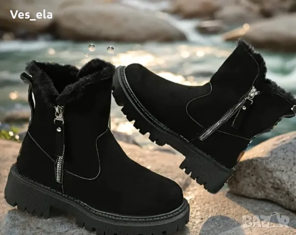 нови черни къси ботуши с цип отстрани подплатени , снимка 10 - Дамски ботуши - 47914661