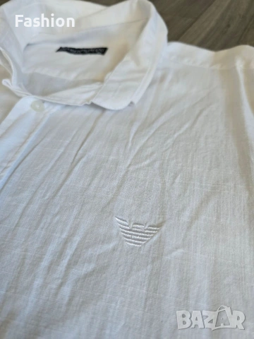Жестока мъжка бяла ленена риза EMPORIO ARMANI., снимка 3 - Ризи - 53161680