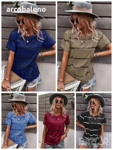 Дамска тениска с къс ръкав и кръгло деколте, 5цвята 