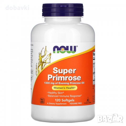 Масло от вечерна иглика - NOW Foods, Super Primrose, Evening Primrose Oil, 1300 mg, 120 Softgels