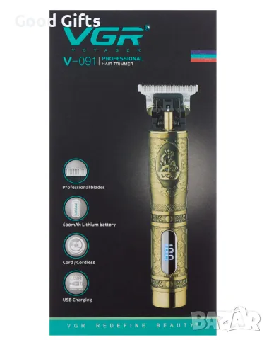 Машинка за подстригване и оформяне VGR V-091 – Професионален тример с метален корпус и LED дисплей, снимка 4 - Машинки за подстригване - 50391108