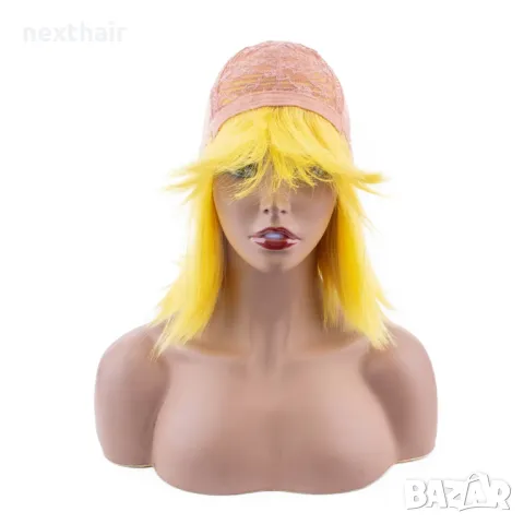 Жълта перука 100% естествен косъм, снимка 3 - Аксесоари за коса - 47509701