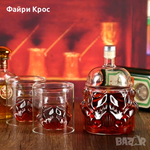 Комплект за уиски, стъклена бутилка Stormtrooper 750мл, 2 чаши Starwars подарък за мъже, снимка 6 - Подаръци за мъже - 52799122