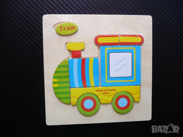 Дървен пъзел влак за най-малките играчка локомотив вагони   