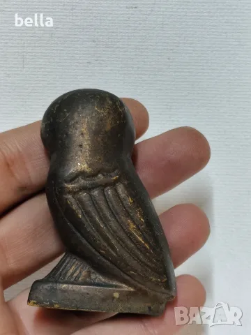Бронзова малка фигурка плътна на бухал, снимка 2 - Антикварни и старинни предмети - 56310927
