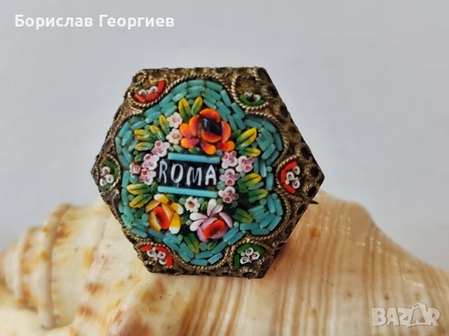 Стара сребърна брошка Италия Рим , снимка 3 - Колиета, медальони, синджири - 51201225