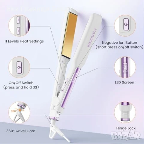 Нова Титаниева преса за изправяне с йони, 11 нива, LED дисплей Faszin 42мм , снимка 7 - Преси за коса - 51128317