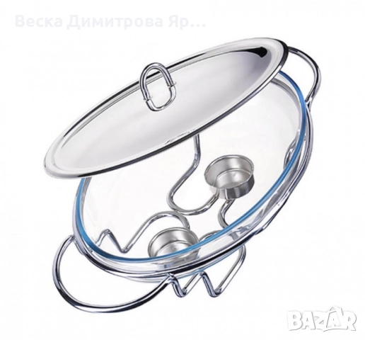 Съд за затопляне Bohmann, 3л. овал, 2свещи, Стоманен капак, Стъкло, Инокс, снимка 5 - Съдове за готвене - 52587344