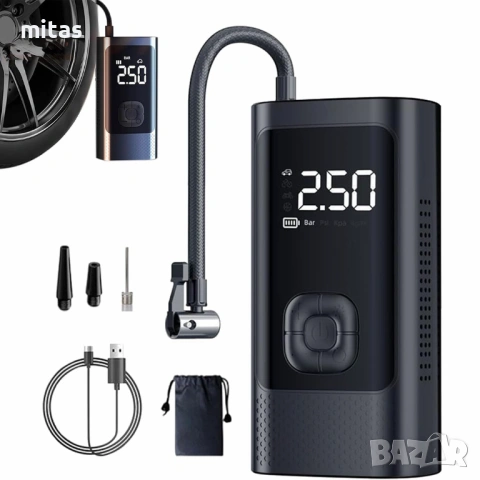 Преносим акумулаторен компресор 150 PSI – 10400mAh, 180W, Type-C & 12V, снимка 4 - Аксесоари за велосипеди - 53736650