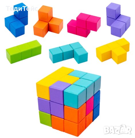 Дървено кубче 3D, снимка 3 - Образователни игри - 42444469
