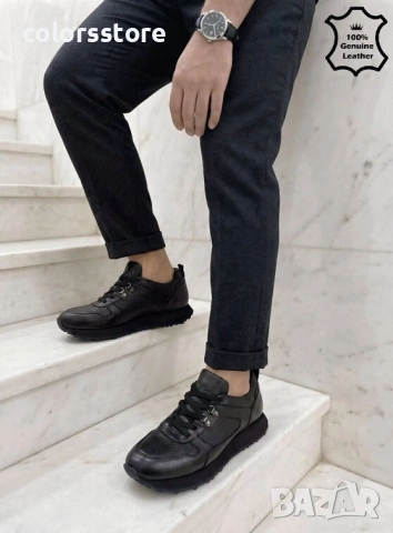 Мъжки спортни обувки - черна ЕСТЕСТВЕНА кожа - 1193-3


