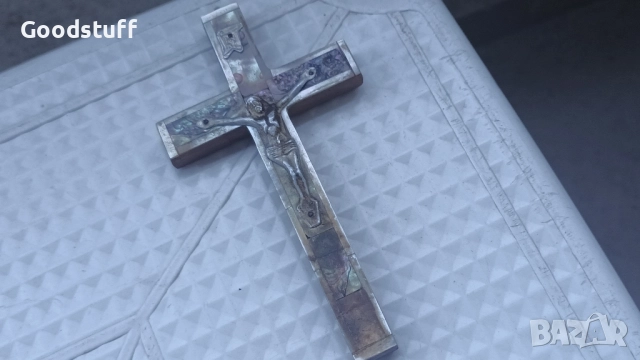 Седефен кръст, посребрен, маслинено дърво , снимка 8 - Антикварни и старинни предмети - 51773035